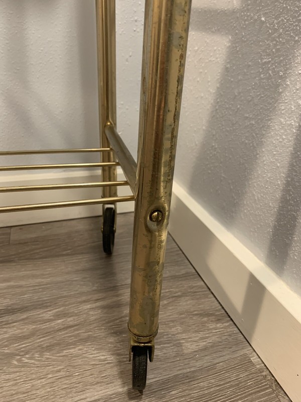 Mid Century Modern Hollywood Regency Bar Cart 2 Tier Shelf Gold Toned on Wheels gallery