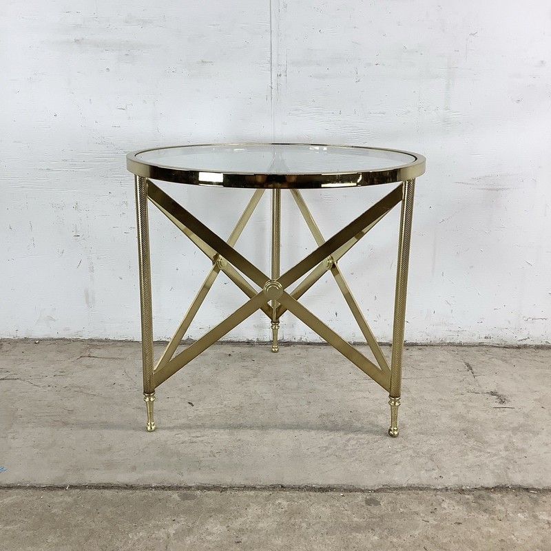 Vintage Brass Side Table with Glass Top – Mid-Century Maison Jansen Style