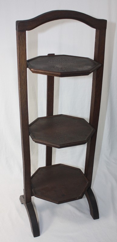 Antique 29″ Folding Wooden 3 Octagonal Tier Cake Pie Stand -s