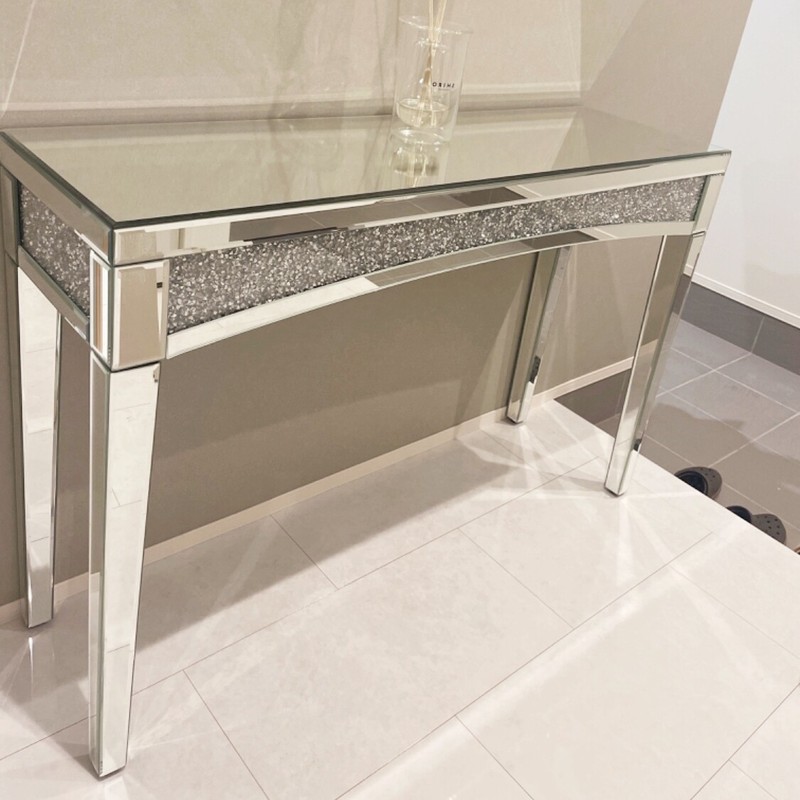 Ultra Long Luxury Mirrored Console Table Hallway Table w/ Thicken Tapered Legs