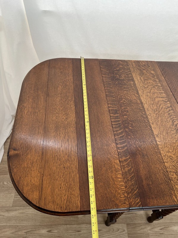 Antique Barley Twist Gate Leg Kitchen Table Drop side Leaf Rectangle Tiger Oak gallery