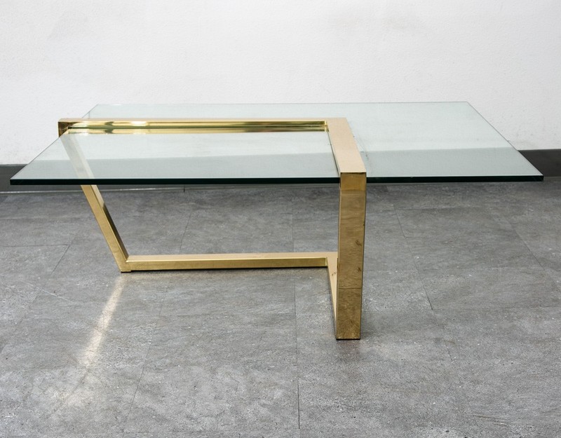 Mid Century Modern Coffee Table Square Large Brass Gold Glass 80s Vintage Mcm gallery