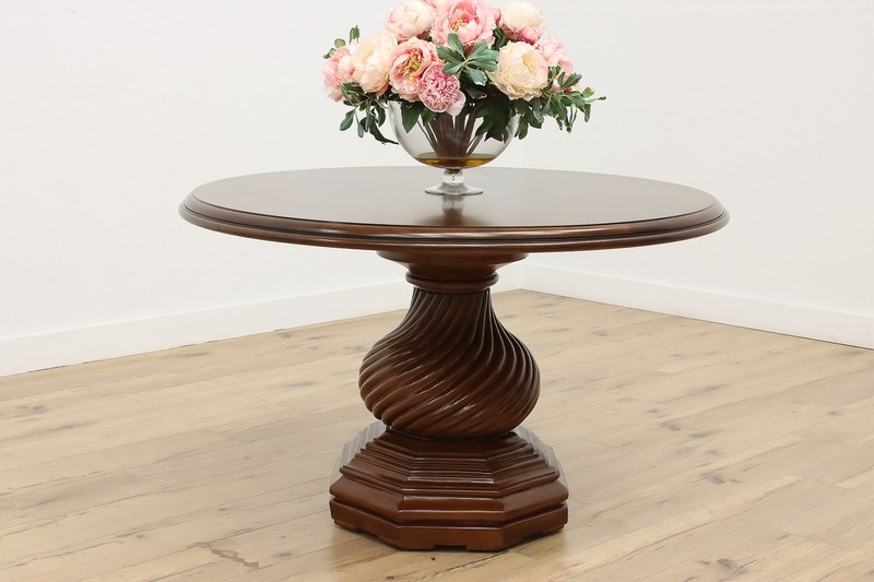 Georgian Vintage Birch Top Round Dining Table, Drexel #54362 gallery
