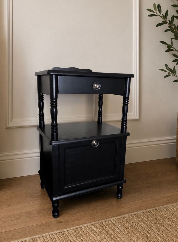 Upcycled Vintage Refurbished End Table Accent Black Hand Painted Wooden