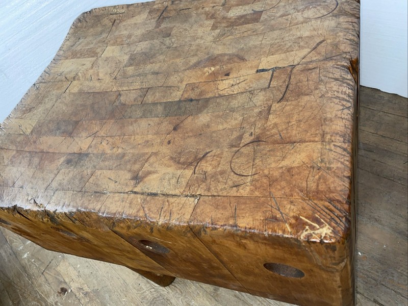 Antique Solid Maple Butcher Block Table 30" x 24 1/2" 31" high 12" thick gallery