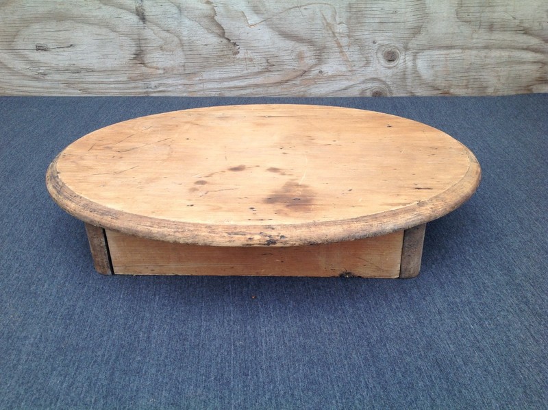Vintage Small Wooden Oval Tabletop with Drawer gallery