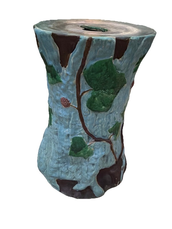 Vintage 19thC Joseph Holdcroft Majolica Faux Tree Garden Stool Accent Table-19″H