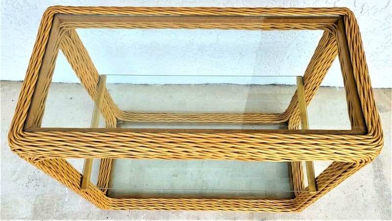 1970's Coastal Pencil Reed Bamboo Rattan Console Dry Bar gallery