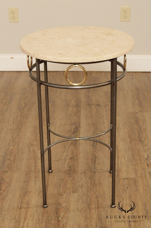 Forged Steel Base Round Marble Top Side Table gallery