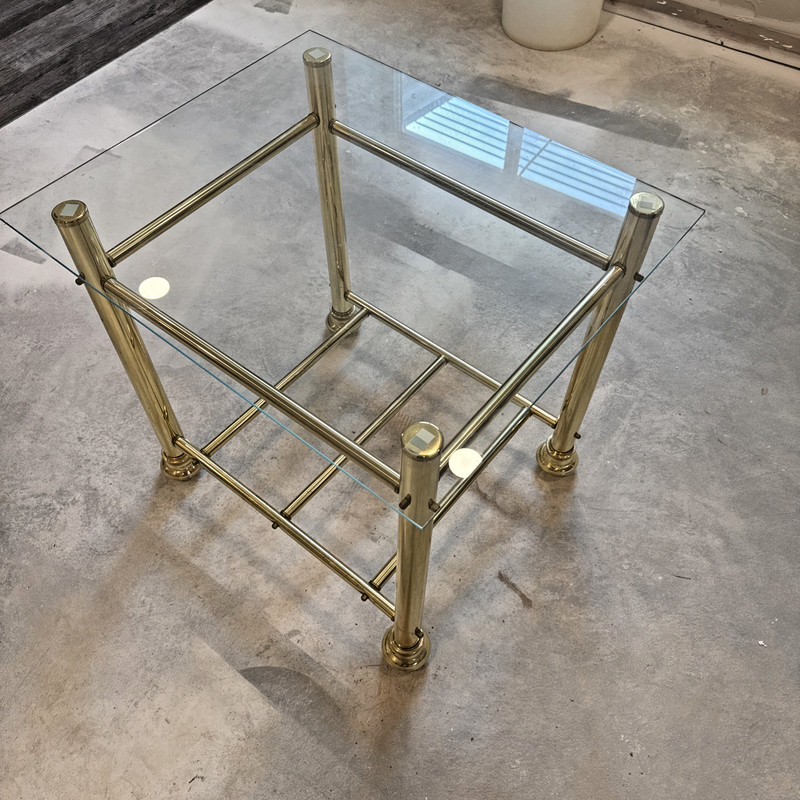 Vintage Italian Brass & Glass Mid-Century Modern End Side Tray Tube Retro Table!