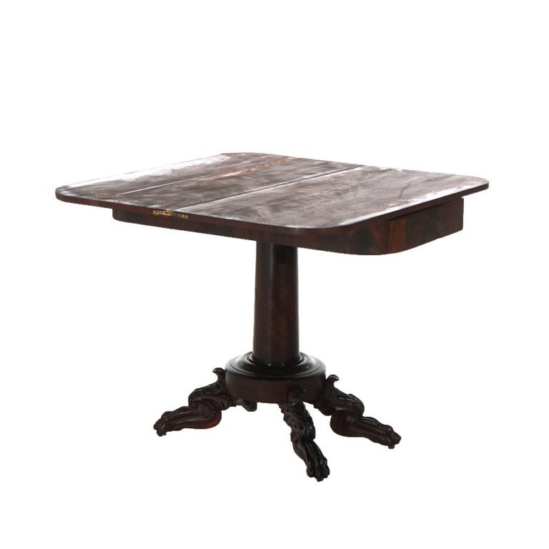 Neoclassical American Empire Flame Mahogany Game Table with Paw Feet c1840 gallery