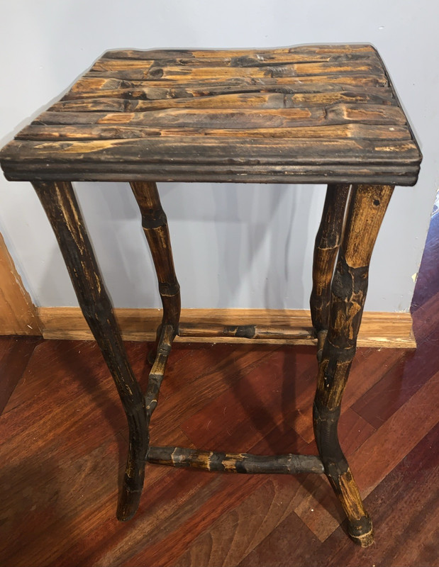 Vintage Burnt Bamboo Plant Stand Pedestal Side Table 23" H 12" X 10" Top EUC gallery