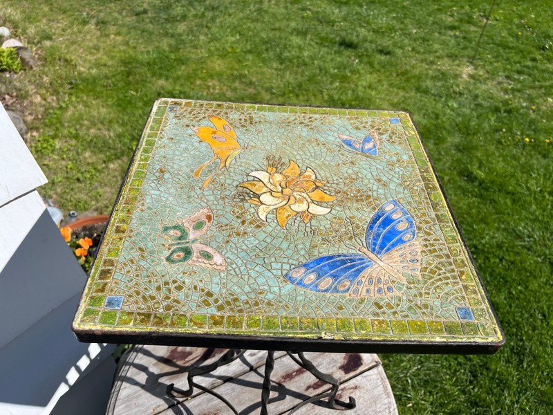 Antique Arts & Crafts Catalina Ca. Tile Top Wrought Iron Table