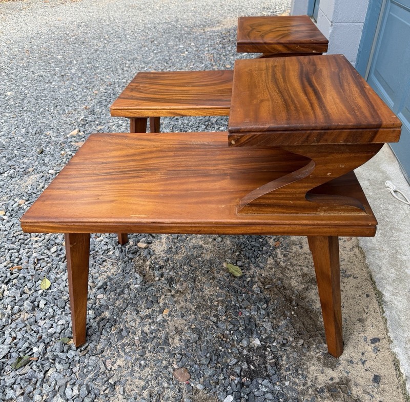 VINTAGE MCM MONKEY POD WOOD 2-TIER SIDE STEP TABLE END TABLE MID CENTURY MODERN gallery