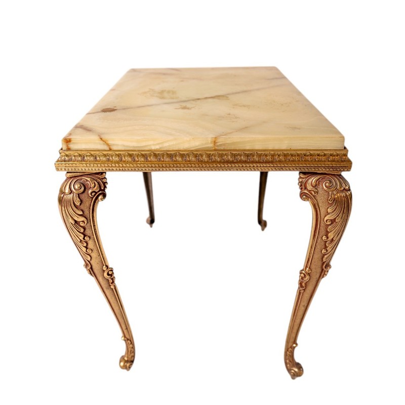 20th C Antique French Hollywood Regency Gilt Brass and Onyx Side Lamp Table gallery
