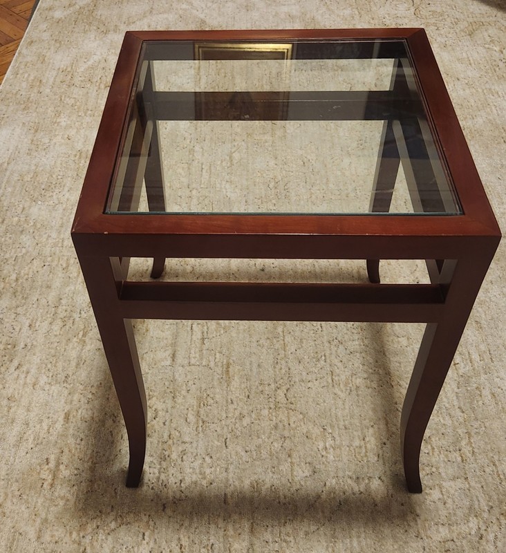 Square Side Table. Glass Top. Wood Frame. Kenneth Winslow Design