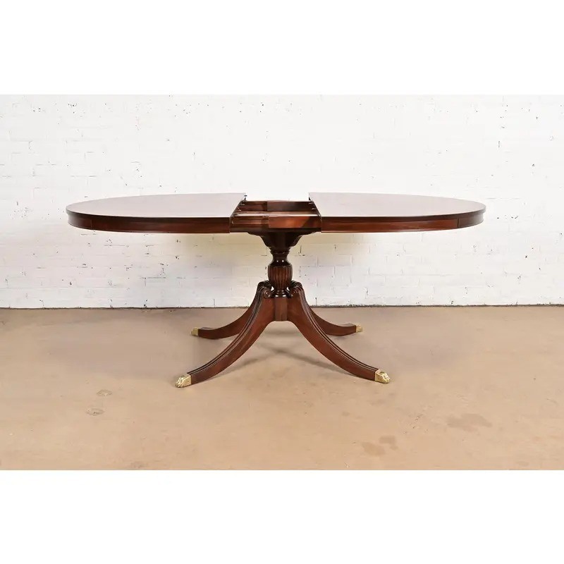 Baker Furniture Style Georgian Pedestal Extension Dining Table, Newly Refinished gallery