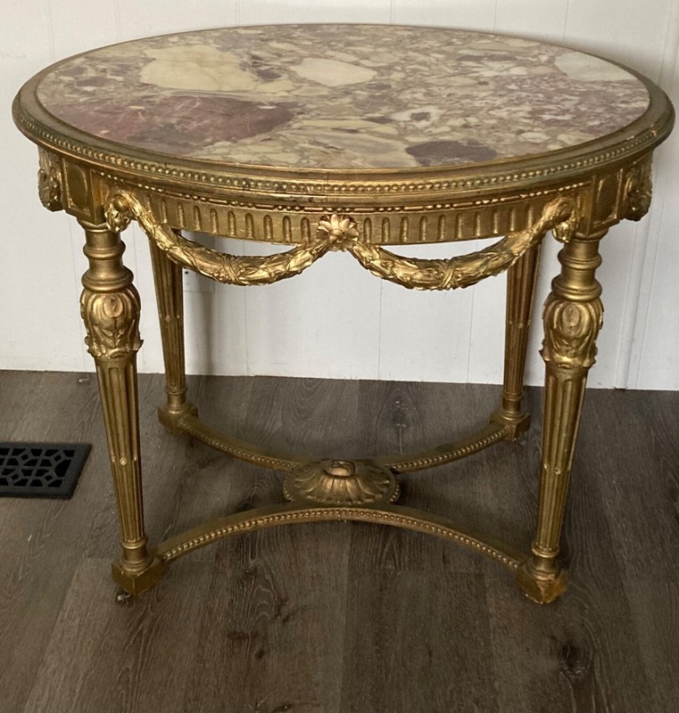 Antique French-made Louis XVI Purple & Pink Brecciated Marble Oval Center Table gallery