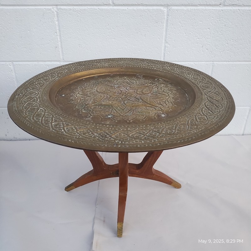 Vintage Morrocan Fold away hanging Tray Table MCM Mid Century Modern 23″dia 15″h