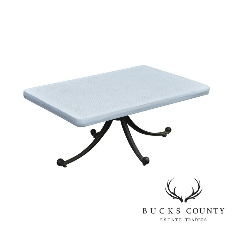 Quality Cast Aluminum & Faux Stone Top Patio Coffee or Cocktail Table