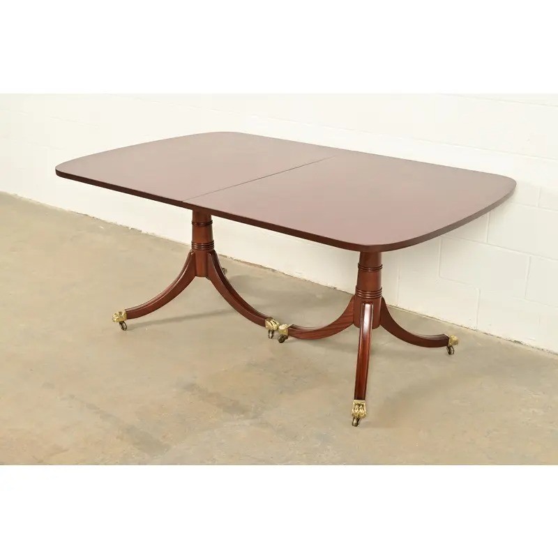 Kittinger Georgian Mahogany Double Pedestal Dining Table, Newly Refinished