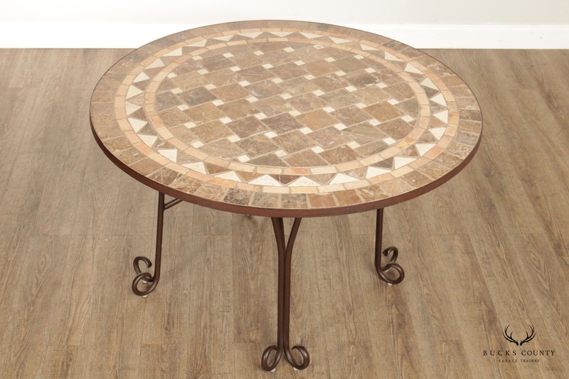 Tuscan Style Mosaic Stone & Wrought Iron Round Dining Table gallery