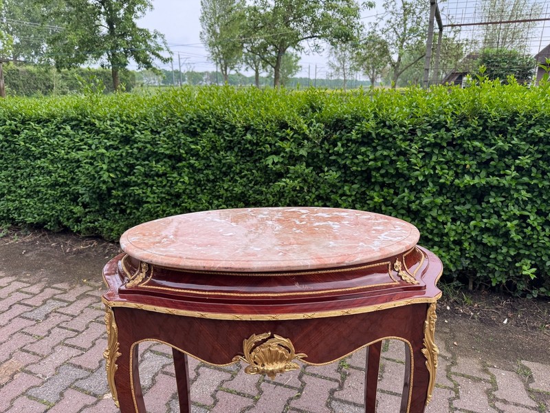 Side Tables French Louis XVI Early 20th C Mahogany Bronze Pink Marble Pair gallery