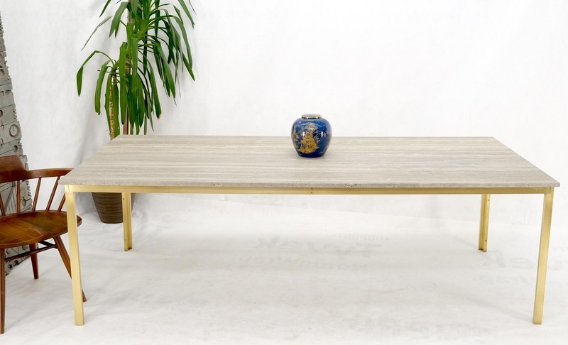 Large Heavy Solid Brass Base Travertine Top Rectangle Dining Table gallery