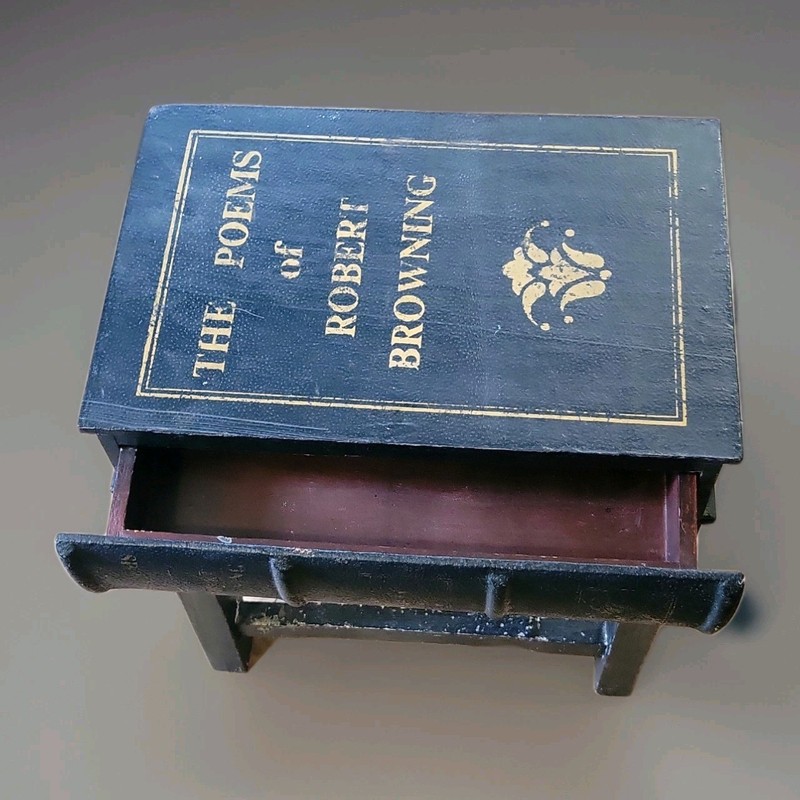 Vintage "The Poems Of Robert Browning" Book-Themed Accent Table with Drawer