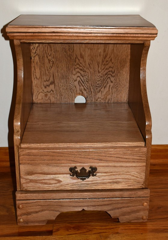 Midcentury Nightstand Phone Table Formica Top & Oak Wood, Storage Drawer Cresent