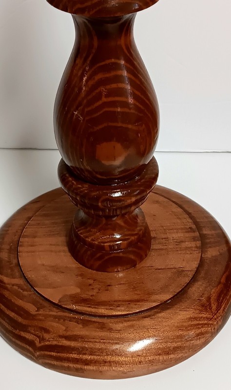 MCM Solid Oak 15.5" Base Lamp & Boho Rattan Faux Oak Panel 10" Lampshade Vtg gallery