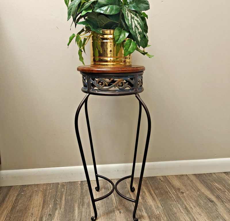 Wood Top Metal Plant Stand
