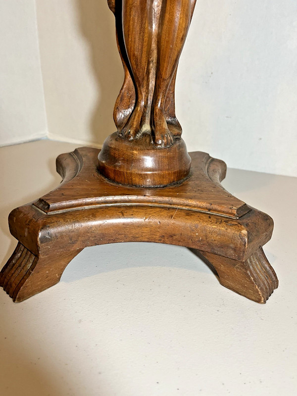 Art Nouveau Deco Figural Woman Wood Carved Pedestal Ashtray Smoking Plant Stand gallery