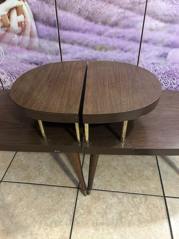 2 Mid Century Modern 2 Tier End Side Tables 1960's Formica Tops gallery