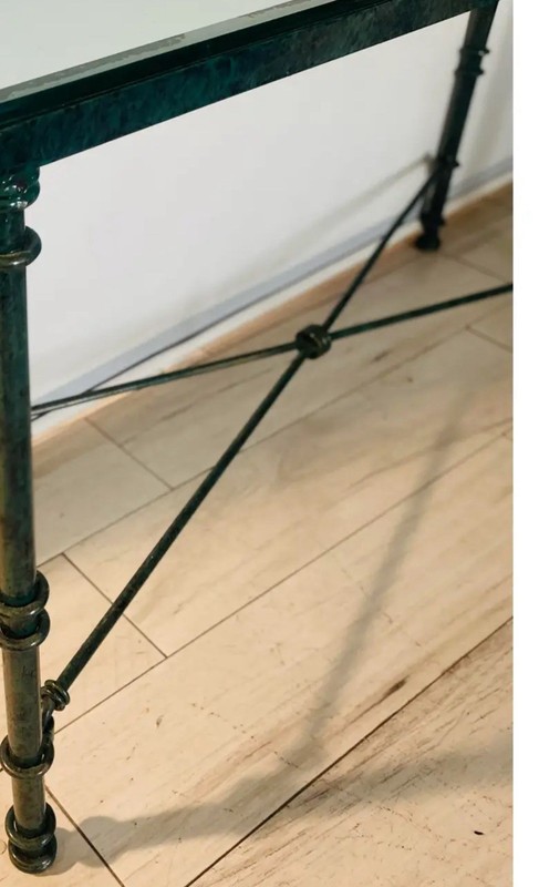 Mid-Century Modern Side Table Verdigris Finish with /Glass After - RARE FIND gallery