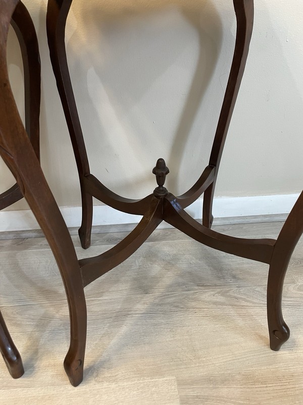 VTG Pair Italian Marquetry Inlaid Side End Tables Carved Wood Lamp Tables 1940s gallery