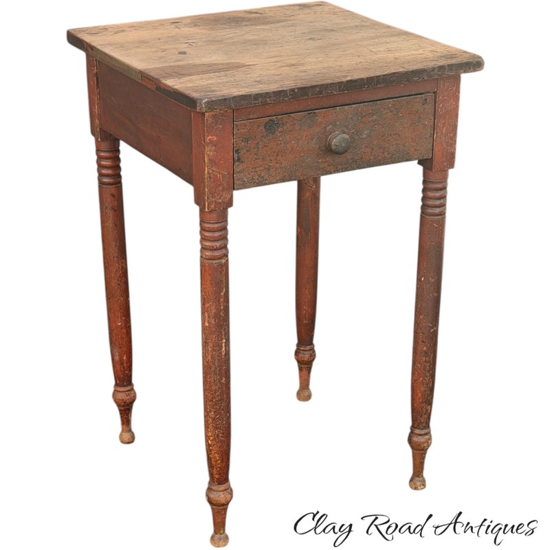 Antique primitive 1 drawer night stand table 1830 old paint surface dovetailed