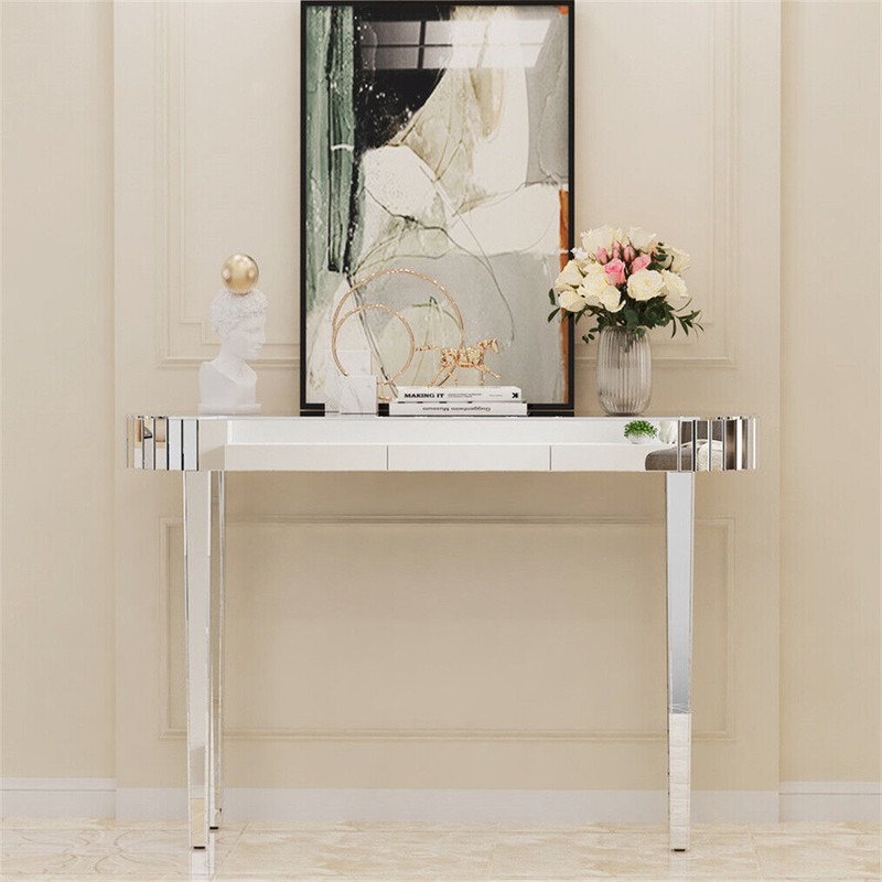Stylish Oval Mirrored Console Table 1.2M Reflective Hallway Entrance Foyer Table gallery