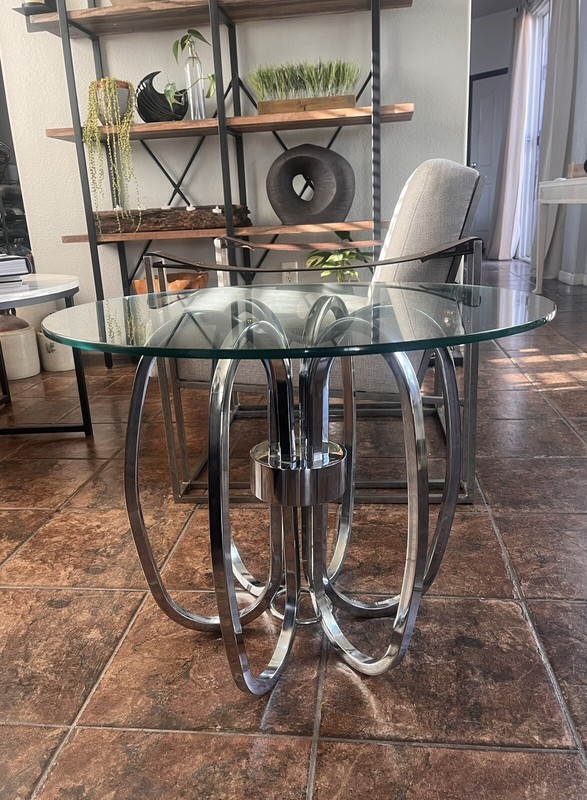 1970’s Chrome Ring Glass Side Table By Milo Baughman Mid Century