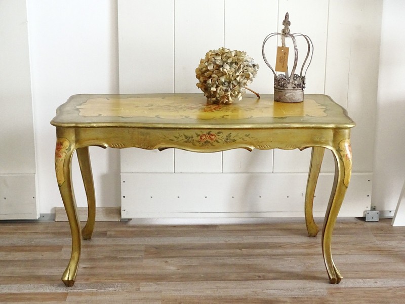 Florentine Wood Side Table, Italy, Hand Painted, Hollywood Regency Furniture