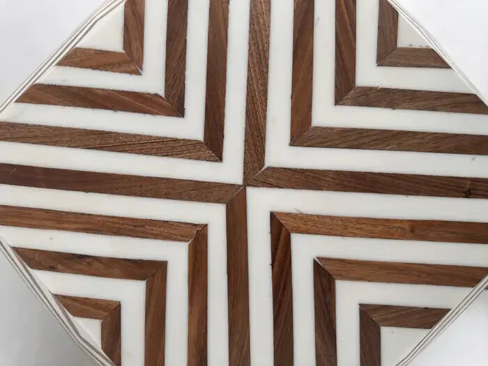 Art Deco Style Brown & White Sculptural Resin & Walnut Side or End Table, a Pair gallery