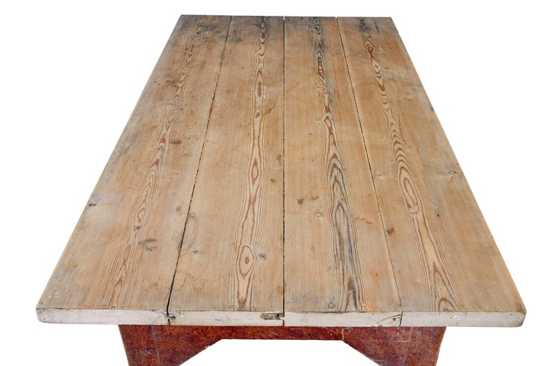 MID 19TH CENTURY RUSTIC HAND PAINTED PINE KITCHEN TABLE gallery