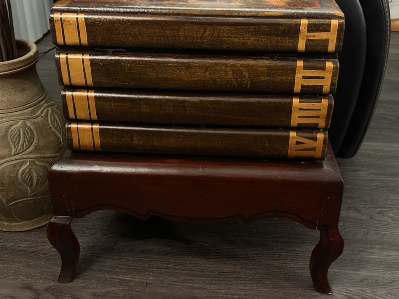 20th Century Faux Book Table With Portrait And Lift Top Storage gallery