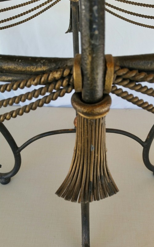 VTG Circular Solid Iron-Ornamental Accent Table☆Gilt Rope &Tassel☆Scroll Design gallery