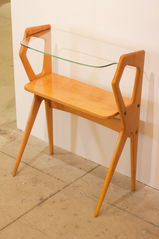 Glass Top Light Wood Tone Small Side Table by Cesare Lacca, Italy, 1955 gallery