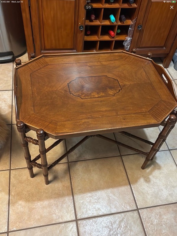 Vintage Inlaid Mahogany Butler Serving Tray Coffee Table