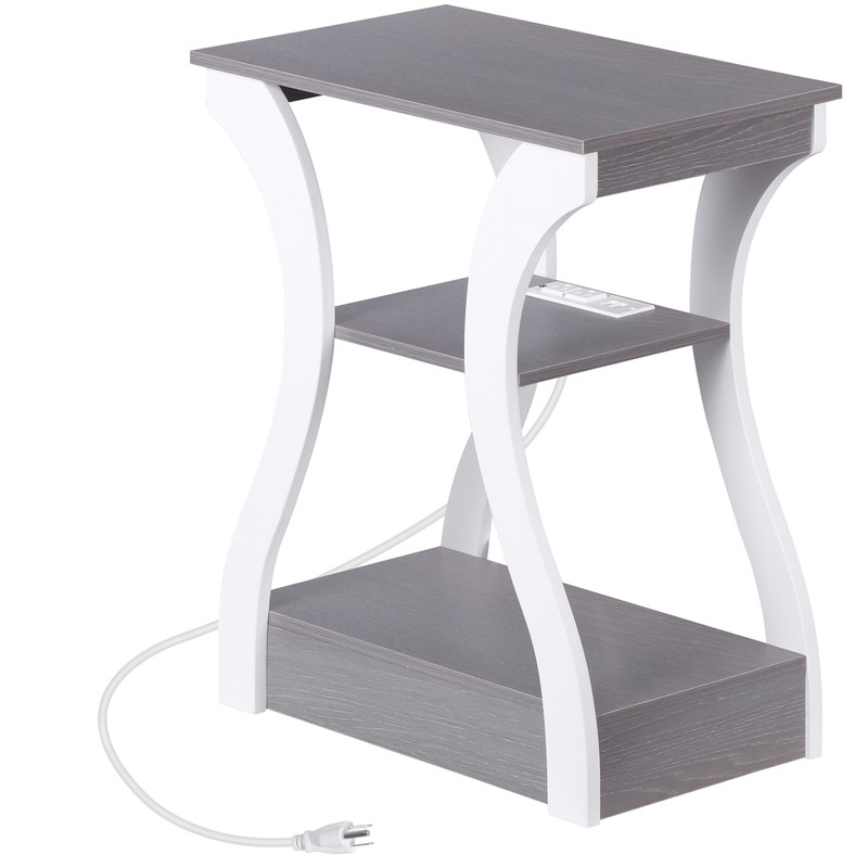 End Table with Storage Shelf and Charging Station for Living Room Gray+white gallery