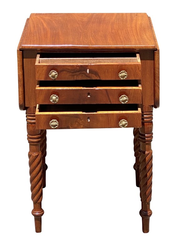 Antique Mahogany 3 Drawer Worktable / Nightstand with Rope Carved Legs gallery
