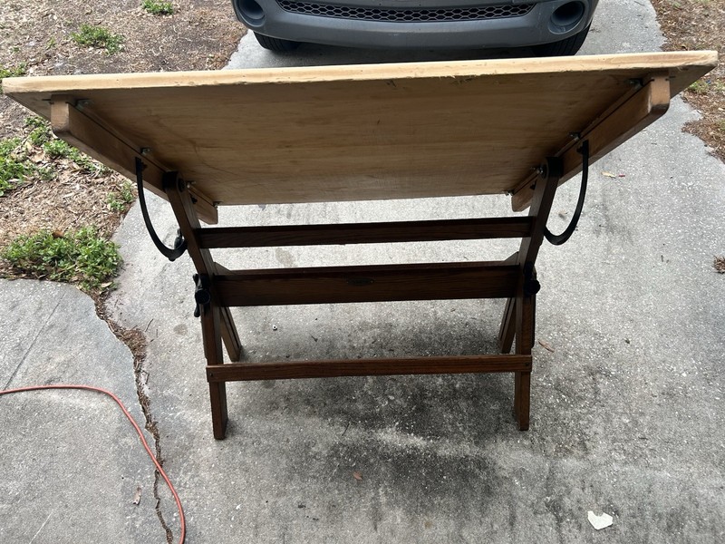 Vintage Hamilton Oak Maple Cast Iron Drafting Table 1958 Very Good Condition gallery