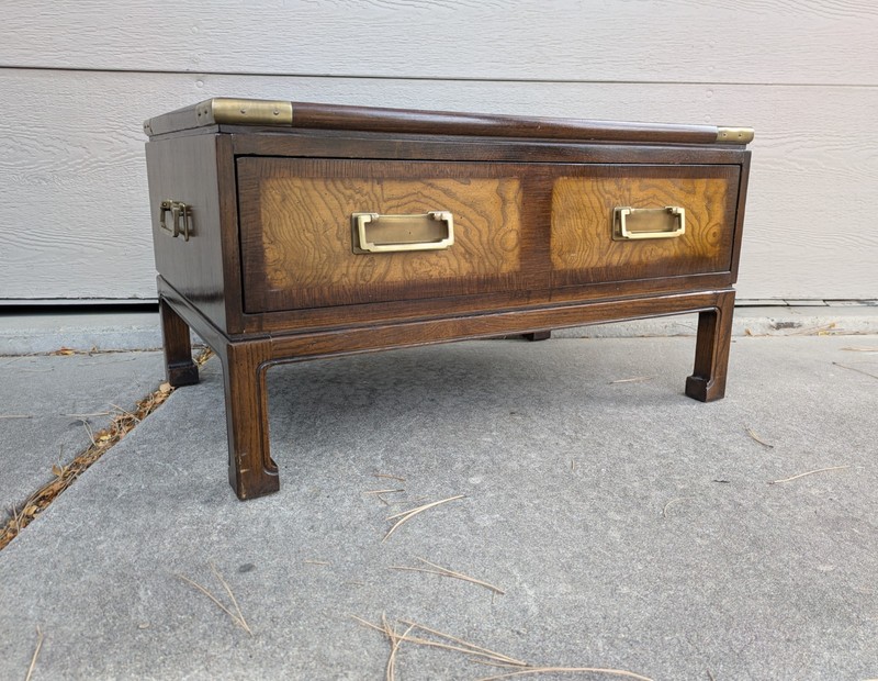 Vintage Knob Creek Ethan Allen Asian Campaign Chinoiserie Burl Wood Table gallery